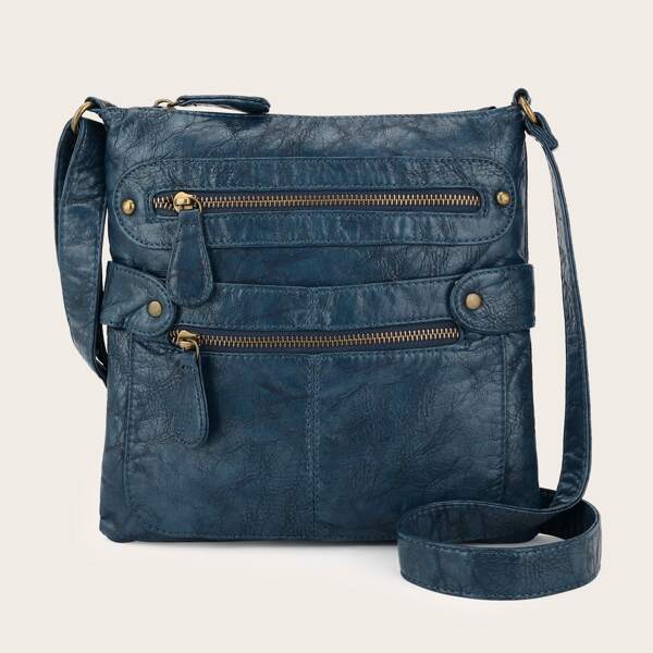 

Dual Zip Front Crossbody Bag, Navy blue