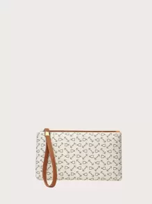 Graphic Print Purse With Wristlet - Beige - View 1
