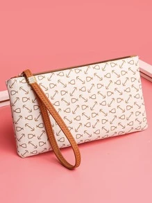 Graphic Print Purse With Wristlet - Beige - View 2