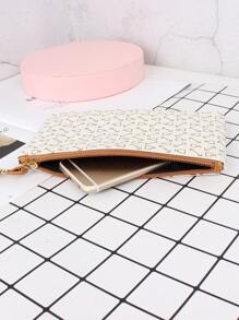 Graphic Print Purse With Wristlet - Beige - View 3