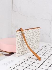 Graphic Print Purse With Wristlet - Beige - View 4