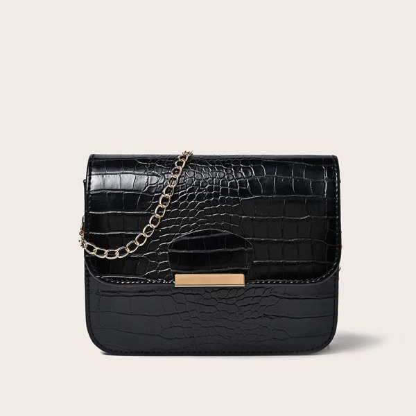

Croc Embossed Flap Crossbody Bag, Black