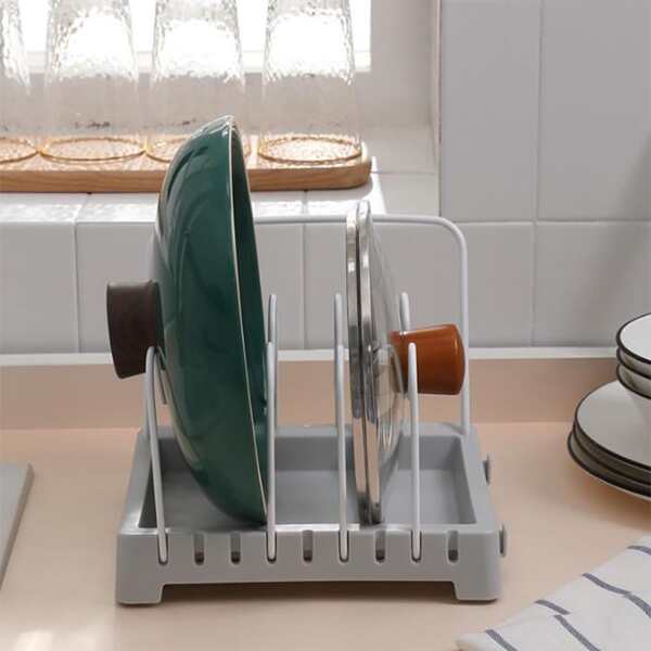 

1pc Adjustable Pot Lid Storage Rack, Grey