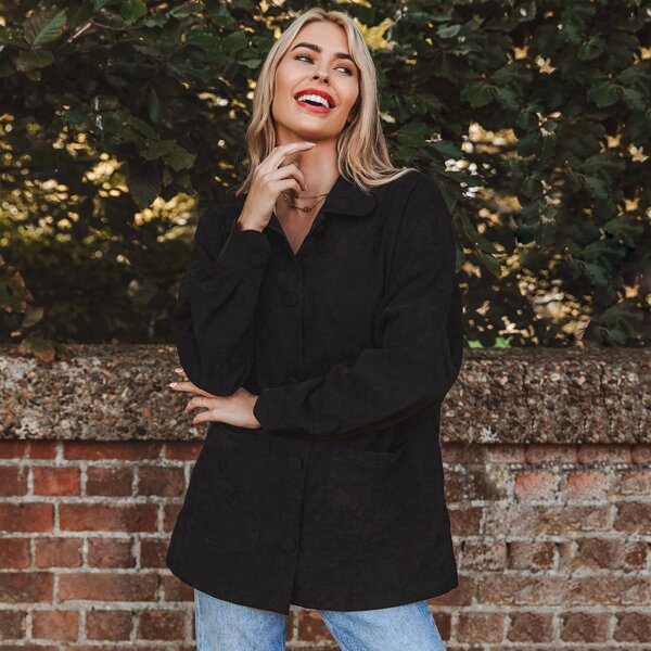 

Collared Buttoned Front Coat, Black
