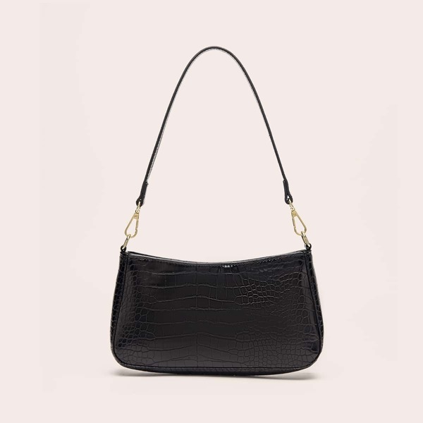 

Croc Embossed Baguette Bag, Black
