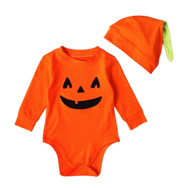 

Baby Girl Halloween Print Bodysuit & Hat, Orange neon