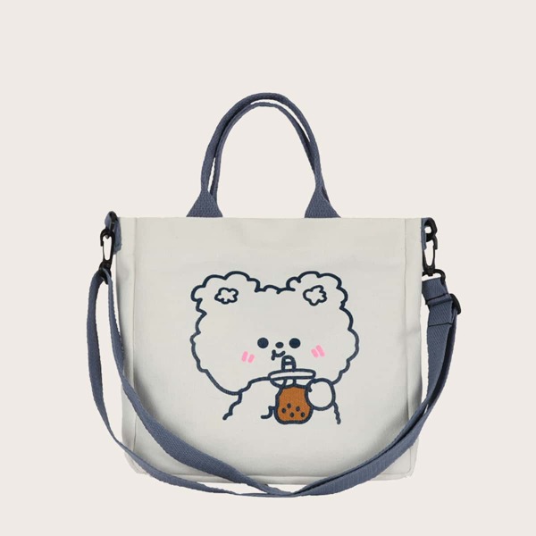 

Girls Cartoon Graphic Satchel Bag, White