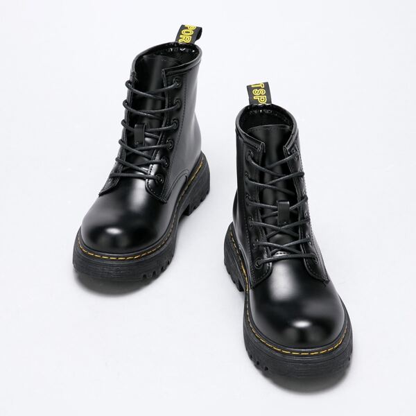 

Round Toe Lace Up Front Combat Boots, Black