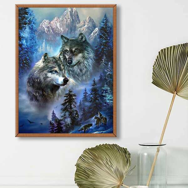 

Wolf Print Diamond Drawing Without Frame, Multicolor