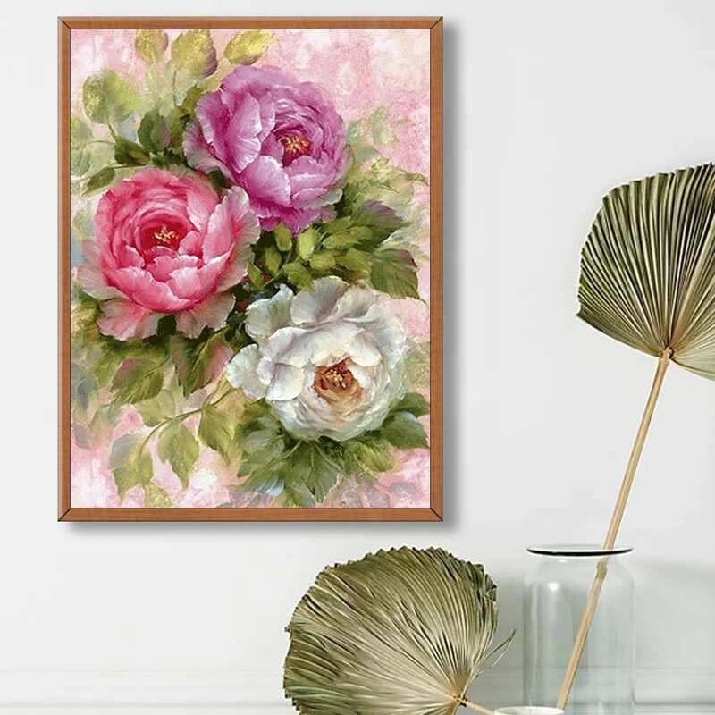 

Flower Print Diamond Drawing Without Frame, Multicolor