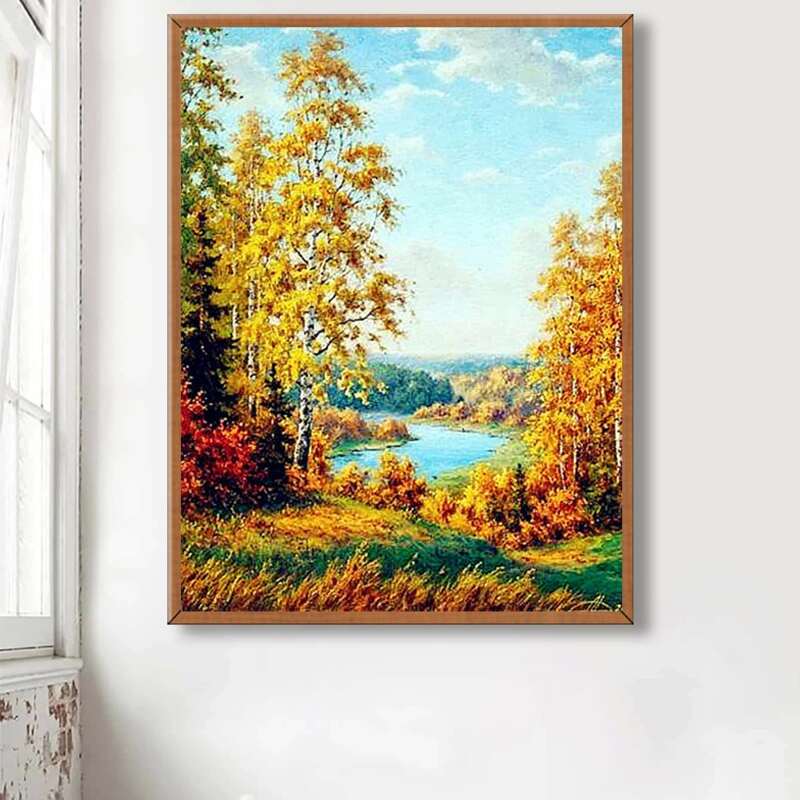 

Landscape Print Diamond Drawing Without Frame, Multicolor
