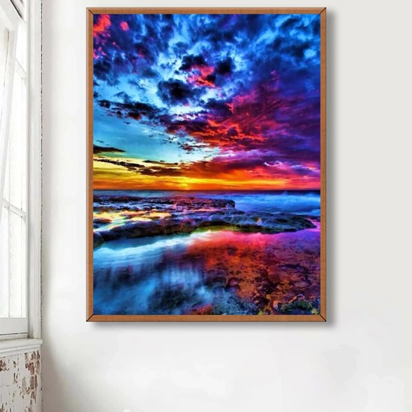 

Landscape Print Diamond Drawing Without Frame, Multicolor