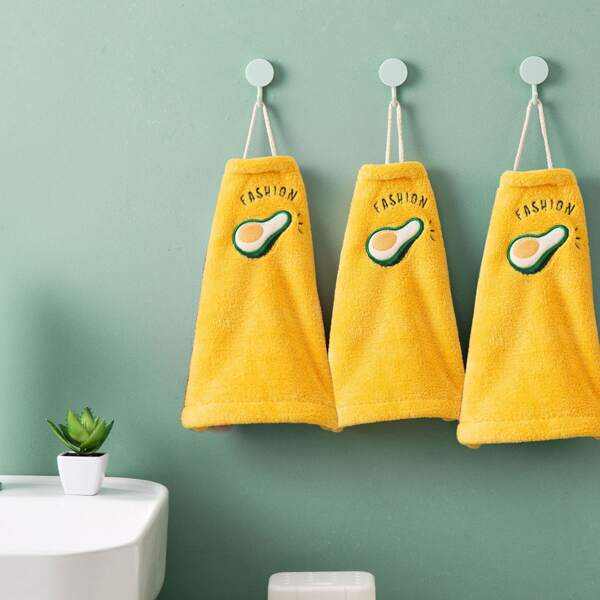 

1pc Avocado Embroidery Hand Towel, Yellow