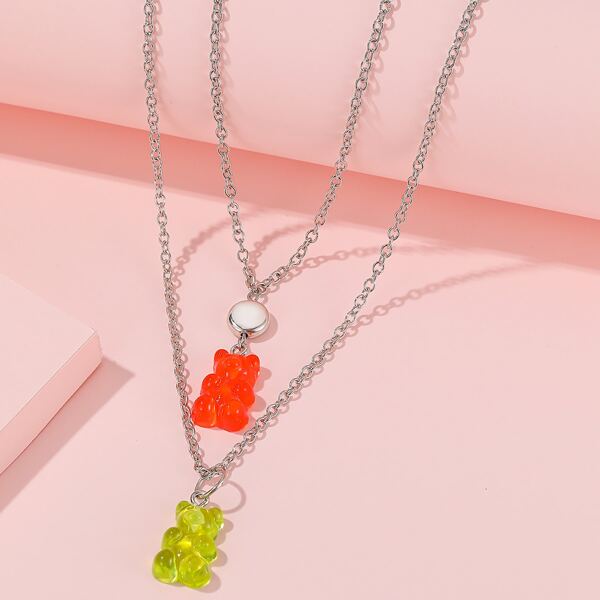 

Bear Decor Layered Necklace, Multicolor