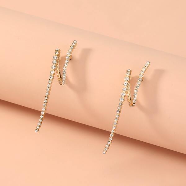 

Rhinestone Decor Abstract Earrings, Gold