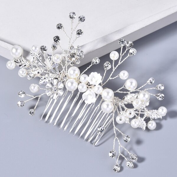 

Faux Pearl & Rhinestone Decor Hair Comb, Silver