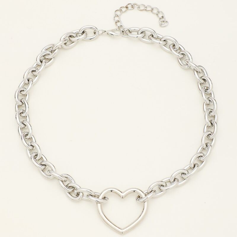 

Heart Pendant Chain Necklace, Silver