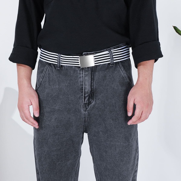 

Men Striped Pattern Belt, Black