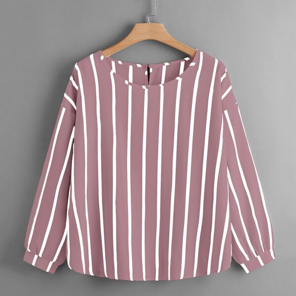 

Plus Striped Drop Shoulder Blouse, Dusty pink