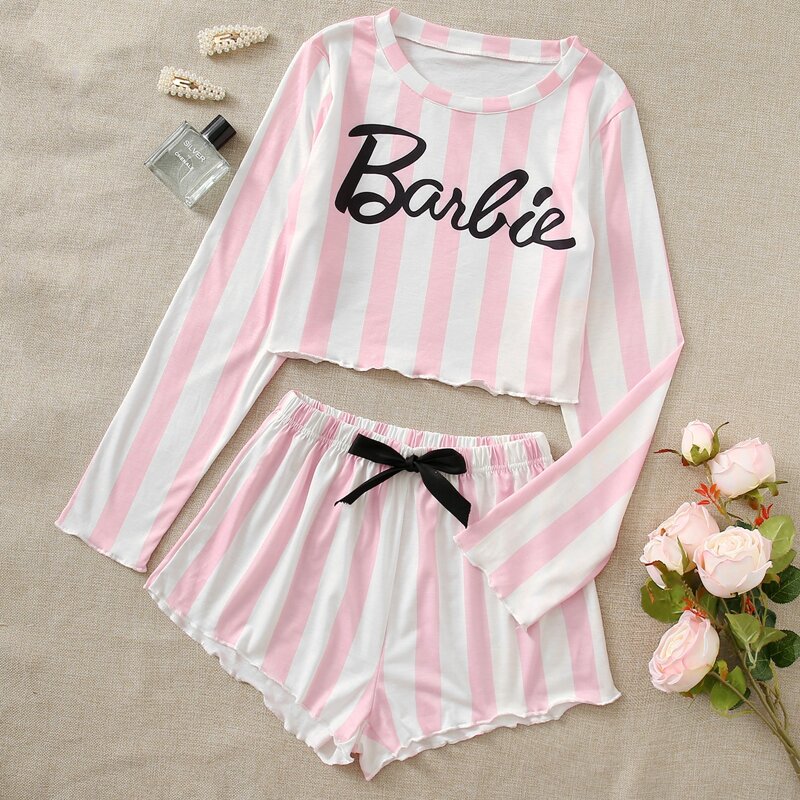 

Stripe & Letter Graphic PJ Set, Multicolor