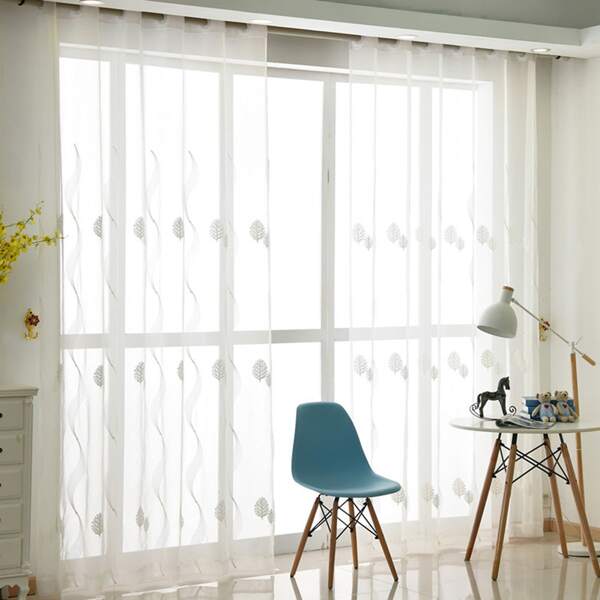 

Tree Embroidery Single Panel Sheer Curtain, White