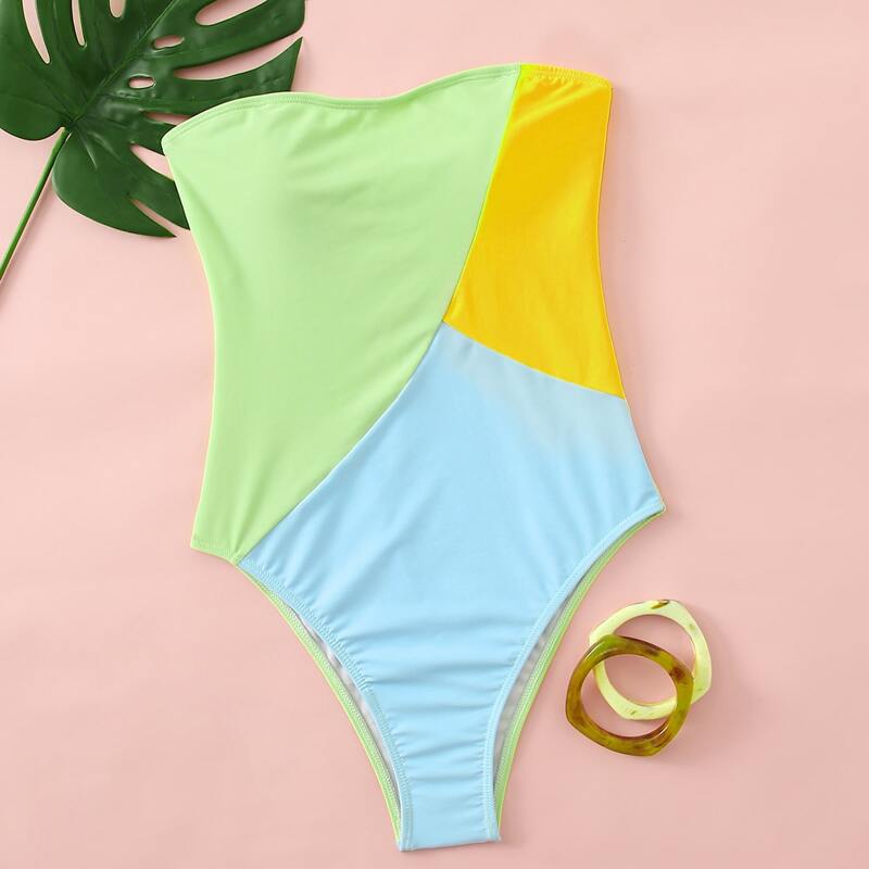 

Colorblock One Piece Swimsuit With Detachable Strap, Multicolor