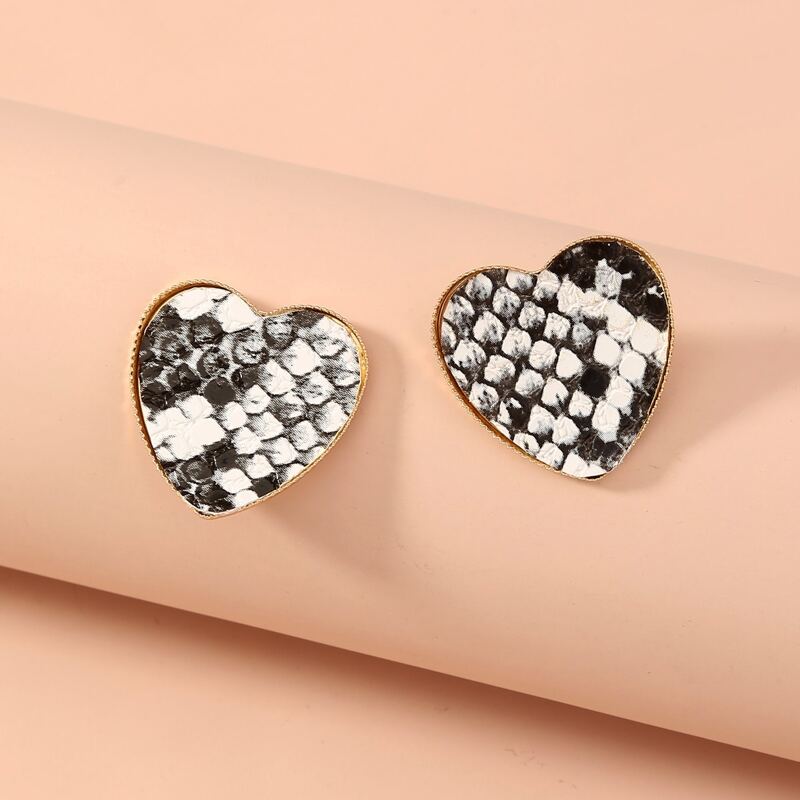 

Snakeskin Print Heart Earrings, Multicolor