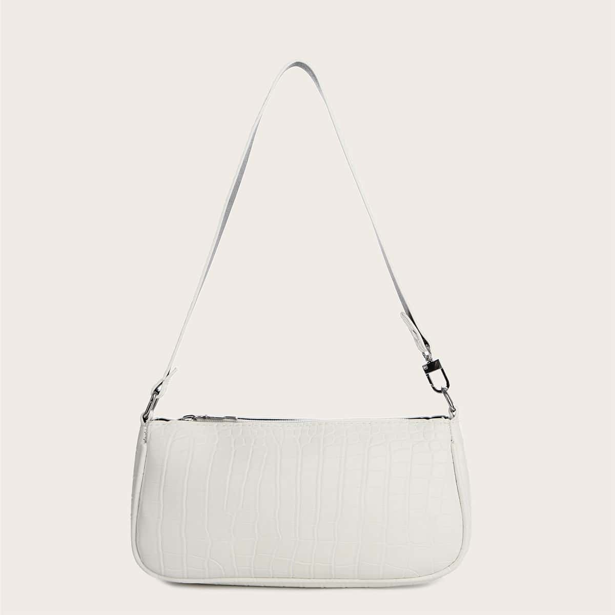 

Croc Embossed Baguette Bag, White
