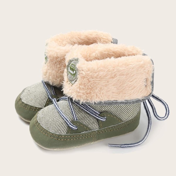

Baby Boy Tie Back Fur Lined Boots, Green
