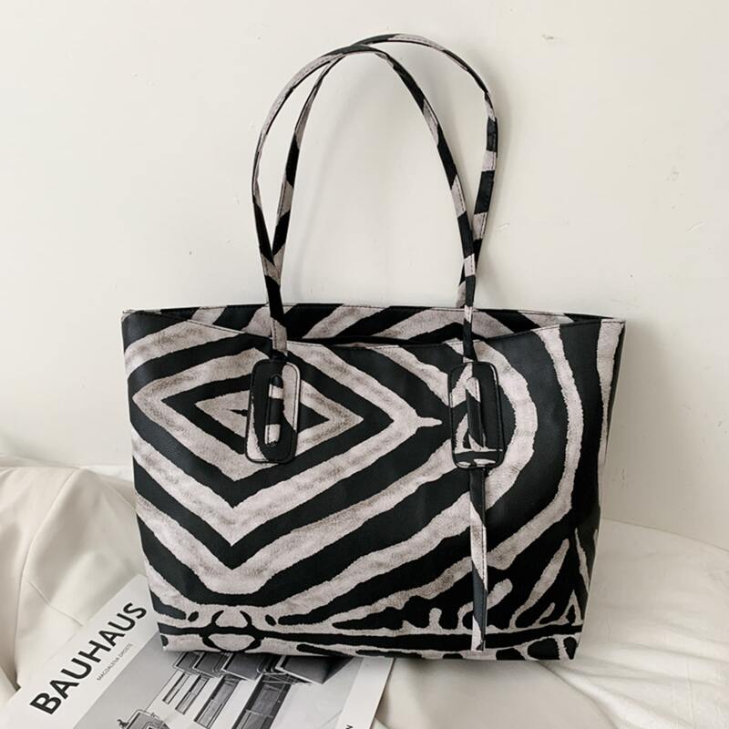 

Zebra Stripe Tote Bag, Black and white