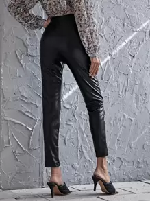 Skinny PU Leather Crop Trousers - Black - View 2