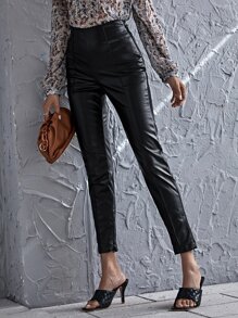 Skinny PU Leather Crop Trousers - Black - View 4