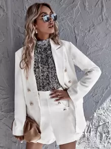 SHEIN Privé 雙排扣翻領西裝外套 - 白色 - 查看 1