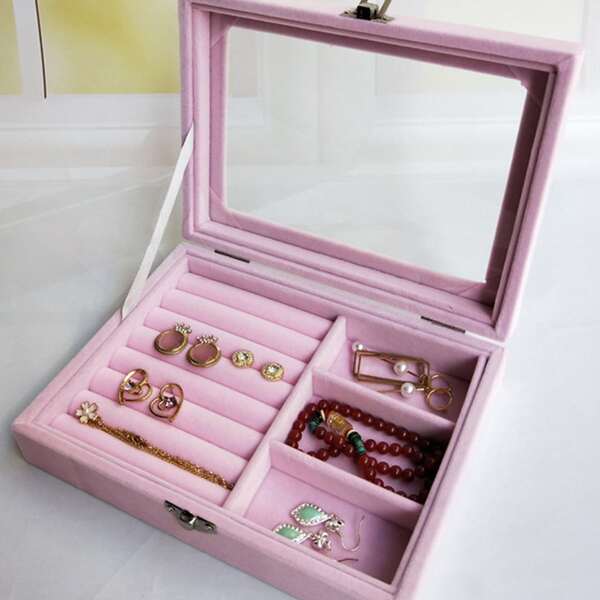 

1pc Jewelry Storage Box With Lid, Pink