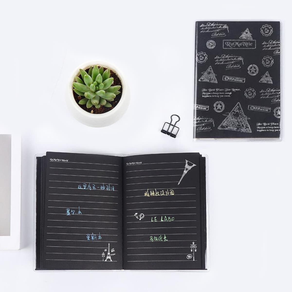 

1pc Letter Graphic Notebook, Black