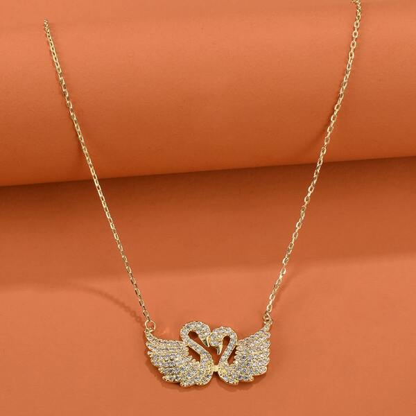 

Rhinestone Swan Pendant Necklace, Gold
