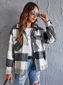 Plaid Flap Pocket Oversized Overshirt - Multicolor - View 1