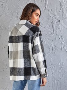 Plaid Flap Pocket Oversized Overshirt - Multicolor - View 2