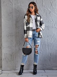 Plaid Flap Pocket Oversized Overshirt - Multicolor - View 3