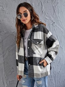 Plaid Flap Pocket Oversized Overshirt - Multicolor - View 5
