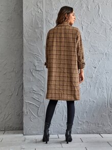 Plaid Lapel Collar Double Breasted Coat