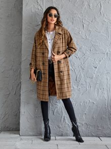 Plaid Lapel Collar Double Breasted Coat