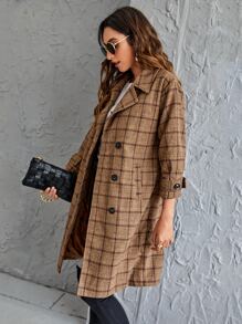 Plaid Lapel Collar Double Breasted Coat