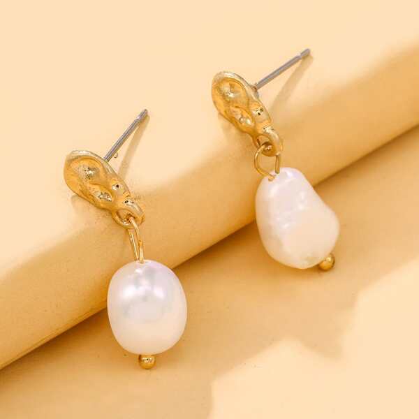 

Faux Pearl Drop Earrings, Gold