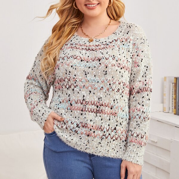 

Plus Confetti Pattern Drop Shoulder Sweater, Multicolor