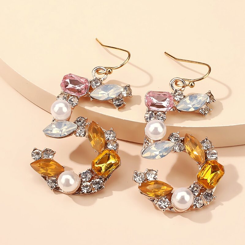 

Faux Pearl & Rhinestone Decor Arabic Numeral Drop Earrings, Multicolor