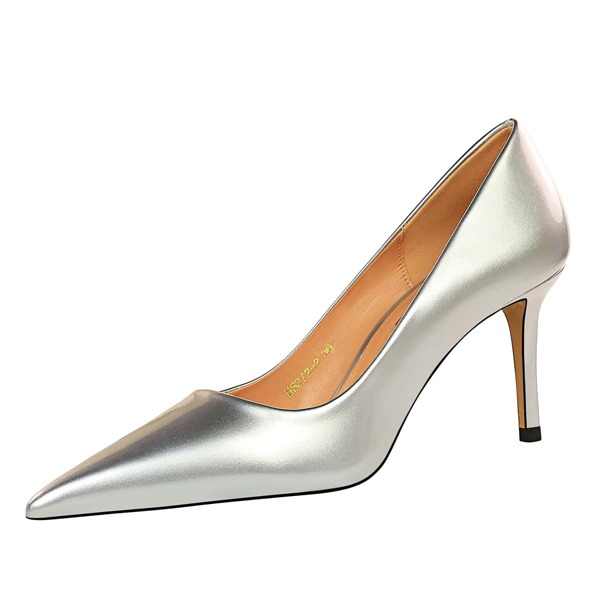 

Metallic Point Toe Ultra High Heeled Pumps, Silver