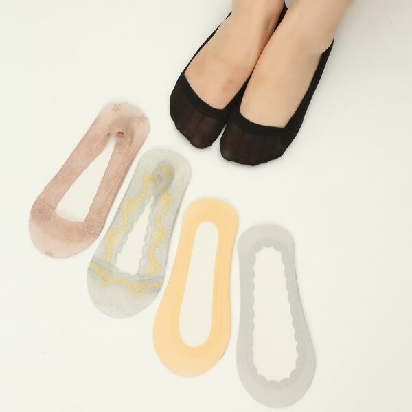 

5pairs Lace Invisible Socks, Multicolor