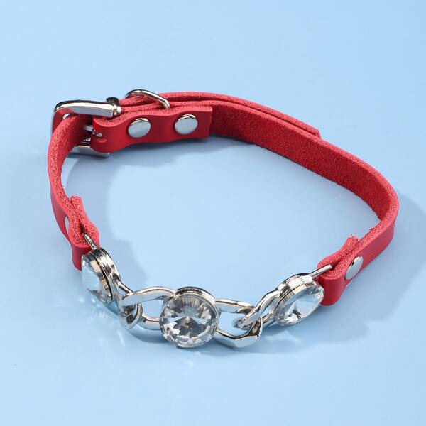 

1pc Rhinestone Decor Cat Collar, Red