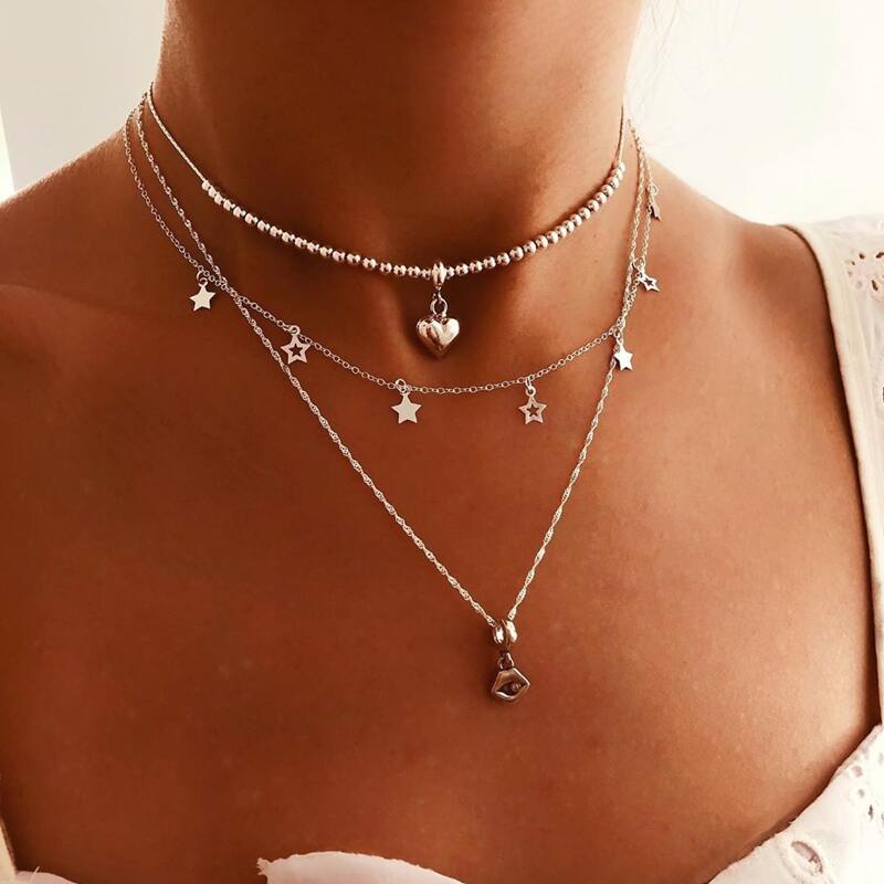 

Star Decor Layered Necklace, Silver